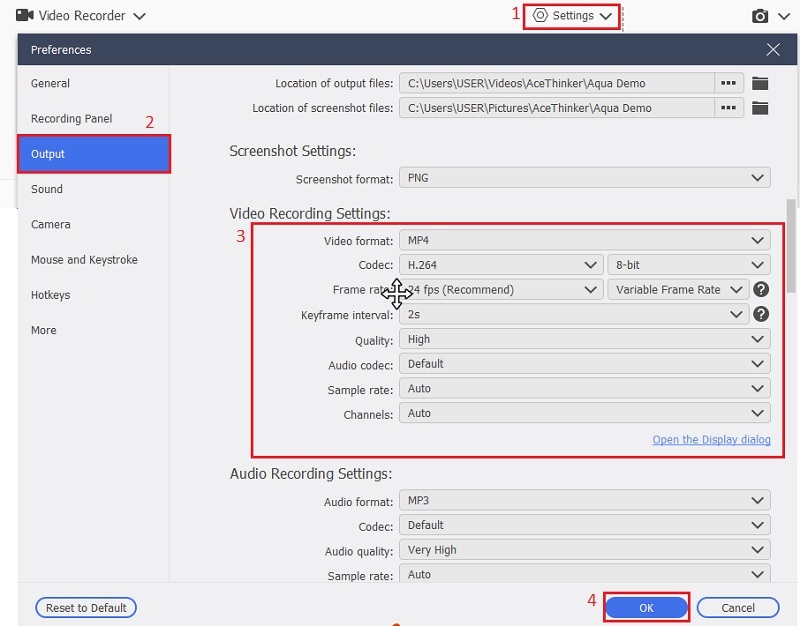output settings