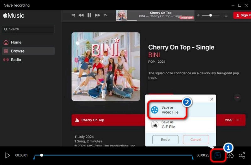 playback and save the recorded music