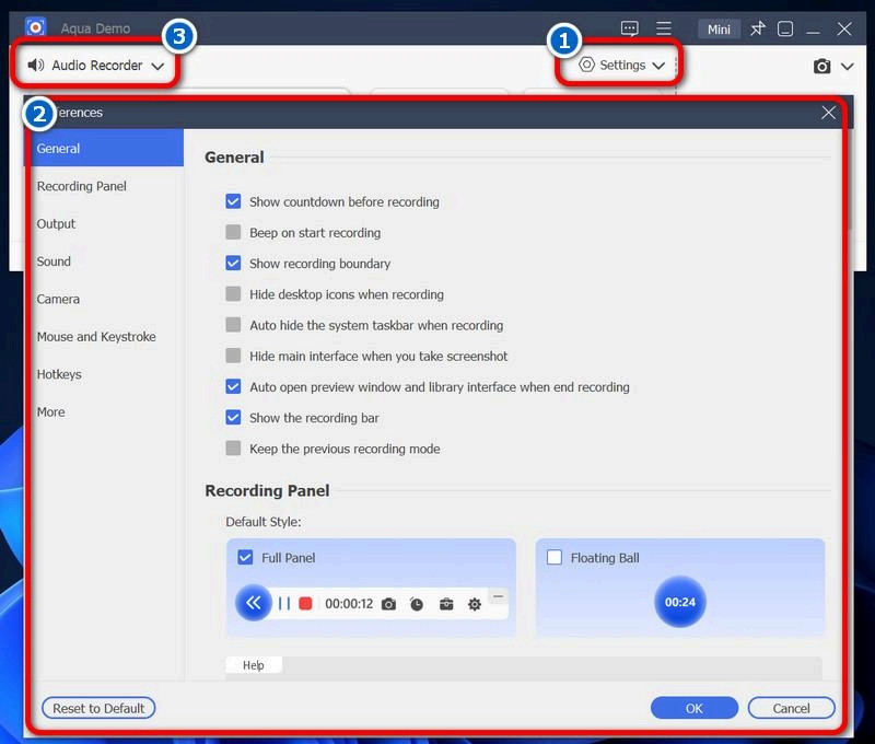 modify recording settings