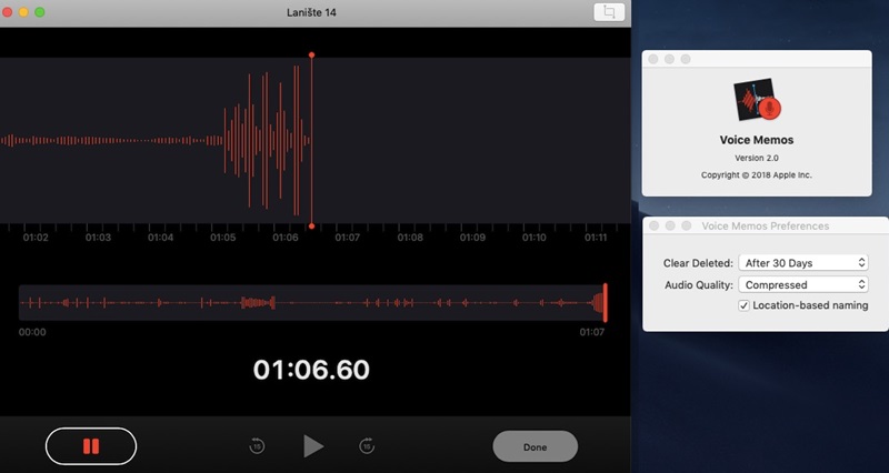 voice memos app interface