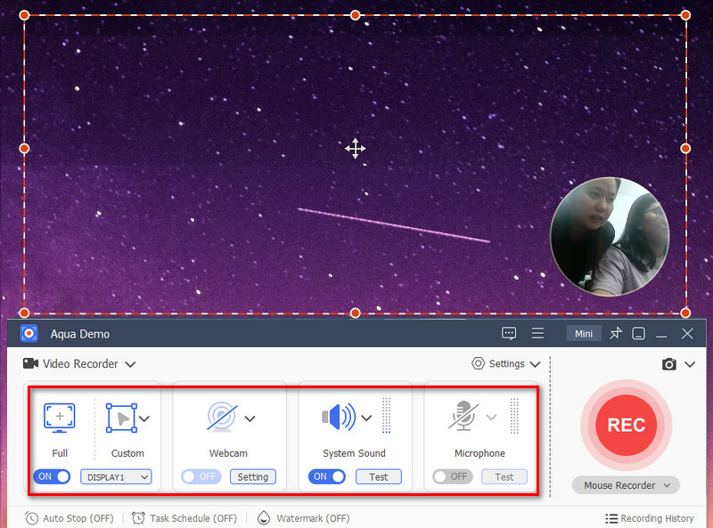set your webcam and recording area and hit the rec button