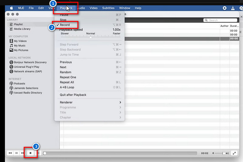 start to record audio with vlc