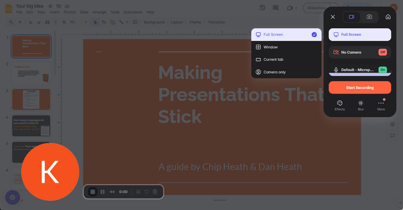 record presentation with yourself using loom