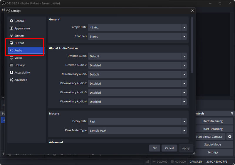 modify audio settings